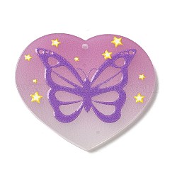 Pendentifs en acrylique sur le thème du cœur imprimé de la saint-valentin, papillon, 32x37.5x2.5mm, Trou: 1.6mm
