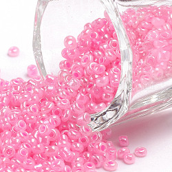 12/0 Glass Seed Beads, Ceylon, Round, Round Hole, Pink, 12/0, 2mm, Hole: 1mm, about 3333pcs/50g, 50g/bag, 18bags/2pounds