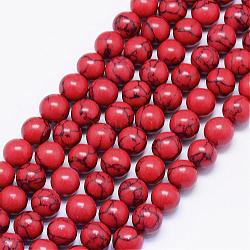 Kunsttürkisfarbenen Perlen Stränge, Runde, gefärbt, 8 mm, Bohrung: 1 mm, ca. 48 Stk. / Strang, 15.15 Zoll