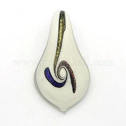 1Box Handmade Dichroic Glass Big teardrop, Pendants, with Random Color Cardboard Ribbon Bowknot Gift Box, White, 60x33x10mm, Hole: 8mm, Box: 70x51x21mm