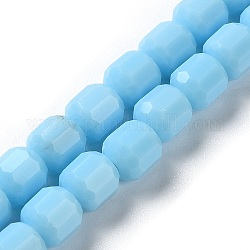 Opaque Glass Beads Strands, Faceted Barrel, Light Sky Blue, 6.5~7x6mm, Hole: 1mm, about 78pcs/strand, 20.28~21.65 inch(51.5~55cm)