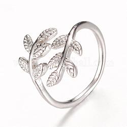 Brass Cuff Finger Rings, Leaf, Platinum, US Size 4 1/4(15mm)