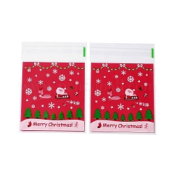 Bolsa de plástico para hornear con tema navideño, con autoadhesivo, para chocolate, caramelo, galletas, cuadrado, rojo, 130x100x0.2mm, aproximamente 100 unidades / bolsa