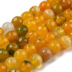 Chapelets de perles d'agate naturelle, teinte, ronde, facette, verte, jaune, 6mm, Trou: 1mm, Environ 62 pcs/chapelet, 14.17 pouce (36 cm)
