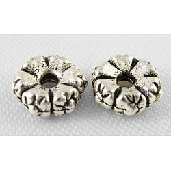 Tibetan Style Alloy Spacer Beads, Lead Free & Cadmium Free, Flower, Antique Silver, 5.5x2mm, Hole: 1mm, about 4300pcs/1000g