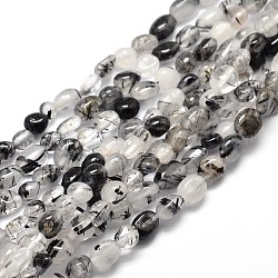 Pépites naturelles de quartz rutile brins de perles, pierre roulée, 5~10x6~7x3~7mm, Trou: 1mm, environ 14.9 pouce ~ 15.7 pouces