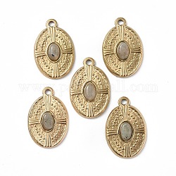 Vacuum Plating 201 Stainless Steel Natural Labradorite Pendants, Real 18K Gold Plated, Oval Charms, 21x14x3mm, Hole: 1.6mm