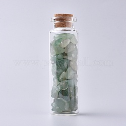 Botella de deseo de vidrio, para decoración colgante, con cuentas de aventurina verde y tapón de corcho, 22x71mm