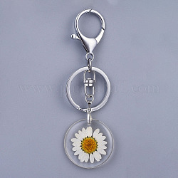 Porte-clés fleur séchée en résine d'alliage, avec des fermoirs à clé en alliage platine et des porte-clés en fer, clair, 93mm