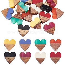 Maillons multibrins en résine et bois de noyer, cœur, couleur mixte, 17.5~18x17x5.5~6.5mm, Trou: 2mm, 8 couleurs, 2 pcs / couleur, 16 pcs / boîte