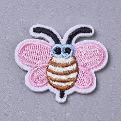 Tissu de broderie informatisé fer/coudre sur les patchs, accessoires de costumes, appliques, abeilles, perle rose, 31.5x37x1.5mm