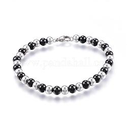 Bracelets de perle en 304 acier inoxydable, avec fermoir mousqueton, électrophorèse couleur noir et acier inoxydable, 7-5/8 pouce (195 mm) x6 mm