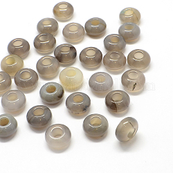 Ágata gris natural abalorios europeos grandes agujeros, rerondana plana, 13~14x7~8mm, agujero: 5 mm