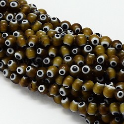 Handmade Evil Eye Lampwork Round Bead Strands, Olive, 10mm, Hole: 1mm, about 39pcs/strand, 14.96 inch