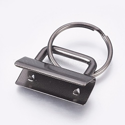 Porte-clés fendus en fer, accessoires de fermoir porte-clés, avec les embouts du ruban, gunmetal, anneau: 25x2.5 mm, Fin: 24x32.5x11 mm