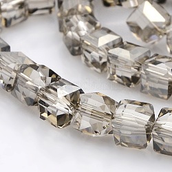 Half Plated Clear Glass Faceted Cube Beads Strands, Silver Plated, 6x6x6mm, Hole: 1mm, about 100pcs/strand, 22.4 inch