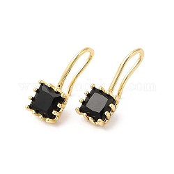 Orecchini pendenti quadrati con zirconi cubici, gioielli in vero ottone placcato oro 18k per le donne, nero, 18~19x7.5mm
