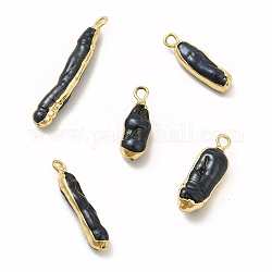 Pendentifs baroques en perles de keshi naturelles, teinte, pépites breloques, avec des boucles de cuivre, noir, or clair, 17~30x4~7x4~6mm, Trou: 1.6mm
