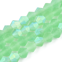 Imitano i fili di perle di vetro smerigliato bicono di cristallo austriaco, grado aa, sfaccettato, verde chiaro, 4x4mm, Foro: 1 mm, circa 87~89pcs/filo, 13.19~13.39 pollice (33.5~34 cm)