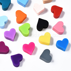 Food Grade Eco-Friendly Silicone Beads, Chewing Beads For Teethers, DIY Nursing Necklaces Making, Heart, Mixed Color, 13x14x8mm, Hole: 2mm