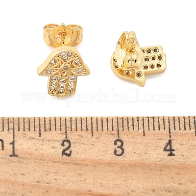 Серьги-гвоздики из латуни с микропаве из прозрачного кубического циркония в стиле хамса EJEW-D305-03G-1