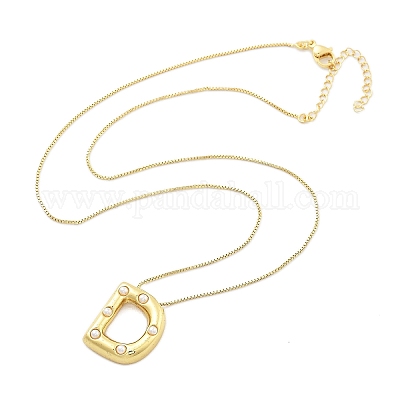 Женские ожерелья с подвеской в виде буквы из латуни и пластика в виде жемчуга NJEW-U017-01G-04-1