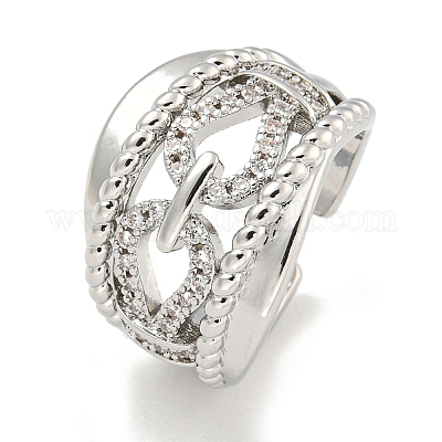 Стойки с покрытием из латуни микро-паве цепи с цирконием открытые кольца-манжеты для женщин RJEW-I104-08P-1