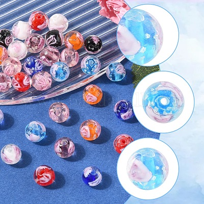 32 шт. 8-х цветные бусины-лэмпворк ручной работы с внутренним светящимся цветком LAMP-FS0001-34-1