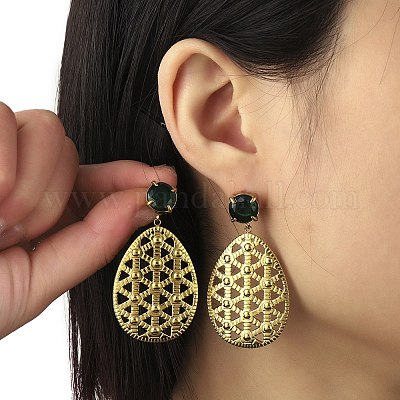 Серьги-гвоздики в форме капли из нержавеющей стали 304 с ионным покрытием (IP) EJEW-K269-09G-1