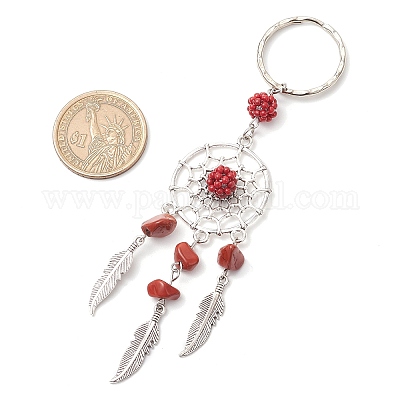 Брелки из плетеной сетки/паутины с перьевым сплавом KEYC-MZ00041-05-1