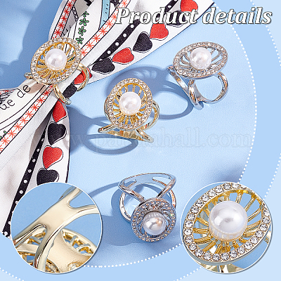 Fashion Scarf Ring Buckle Scarf Clip Triple Slide Crystal Pearl Scarf Clips  Clasp For Women Lady - Silver