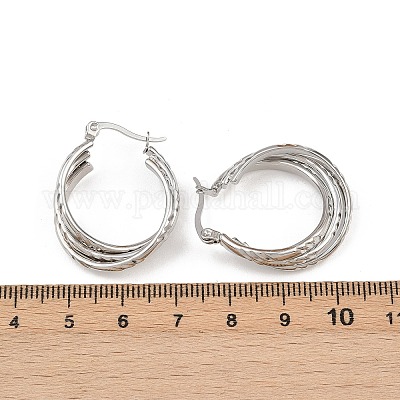 Серьги-гвоздики с тройным кольцом из нержавеющей стали 304 EJEW-P324-09P-1