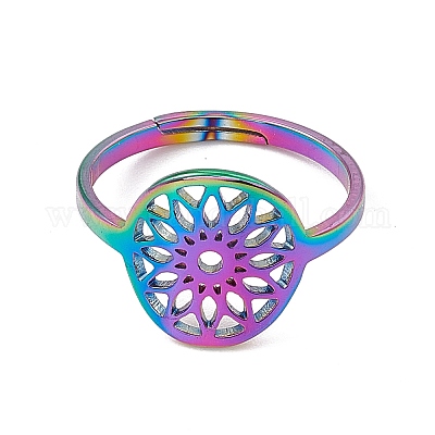 Ионное покрытие(ip) 201 нержавеющая сталь цветок регулируемое кольцо для женщин RJEW-C045-01M-1