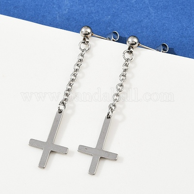 Перевернутый крест 201 серьги-гвоздики из нержавеющей стали EJEW-P314-01B-P-1