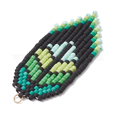 Большие подвески из стеклянных бусин ручной работы в форме листьев PALLOY-MZ00931-01-1