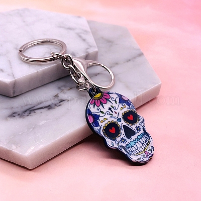 アクリルフラワースカルキーホルダー ハロウィンキーホルダー カラフル