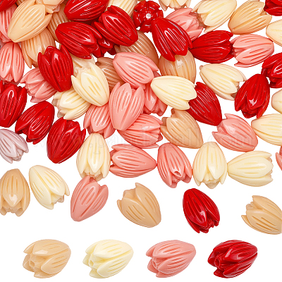 100 шт. 4-х цветные синтетические коралловые резные бусины CORA-SP0001-12-1