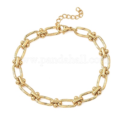 Ионное покрытие (ip) 304 нержавеющая сталь текстурированные овальные звенья цепи браслеты для женщин BJEW-B092-08G-02-1