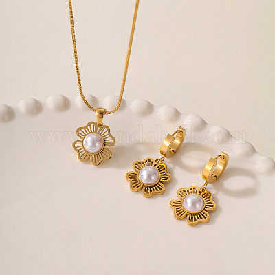 Комплекты из серег-колец и ожерелий с подвесками из нержавеющей стали для женщин LL4021-1