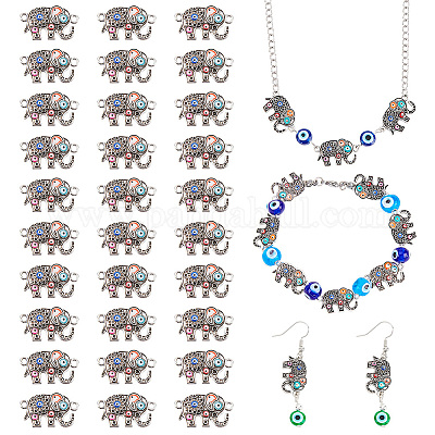 PH PandaHall 30pcs Evil Eye Elephant Charms, Colorful Enamel Connectors  Evil Eye Link Charms Antique Silver Lucky Jewelry Connectors for Bracelet