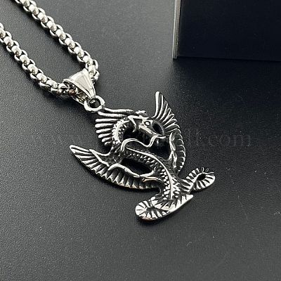 Винтажные панк-ожерелья с подвеской в виде дракона из нержавеющей стали 304 для мужчин NN6351-1