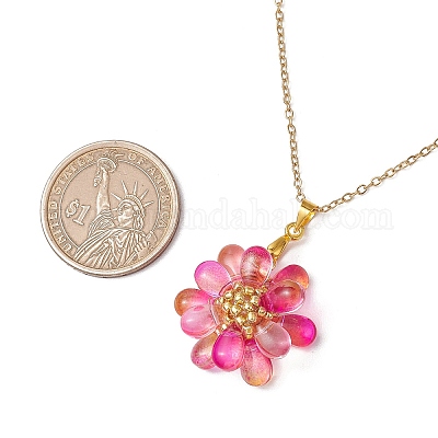 Ожерелья с подвесками из стеклянных бусинок ручной работы в виде цветка NJEW-MZ00096-01-1