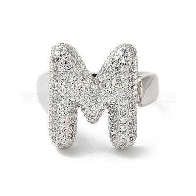 Открытое кольцо-манжета из латуни с надписью микро паве для женщин с прозрачным кубическим цирконием RJEW-N046-03M-P-1