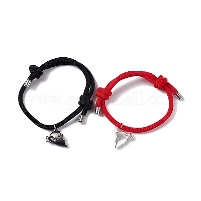 PandaWhole 2pcs 2 Color Magnet Alloy Matching Heart Charm Bracelets Set, Word Heart Break Couple Bracelets for Best Friends Lovers AlloySize