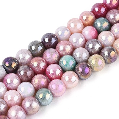 Гальванические непрозрачные стеклянные бусины EGLA-T026-8mm-05F-1