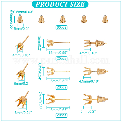 60 шт. фурнитура для сережек-гвоздиков из нержавеющей стали 304 3 размера STAS-NB0001-76-1
