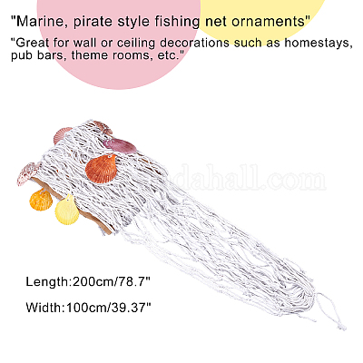 Fish Net Wall Decoration, with Natural Shell, Ocean Themed Wall Hangings  Fishing Net Party Decor for Pirate Party,Wedding,Photographing Decoration