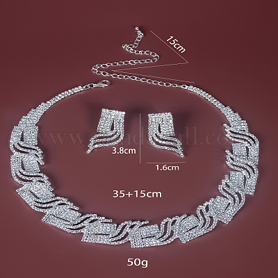 Комплекты цепочек и серег-гвоздиков с кристаллами из латуни и стразами FS-WG98015-01-1