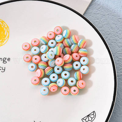 50 шт. Прозрачные бусины из смолы в полоску RESI-YW0001-02D-1