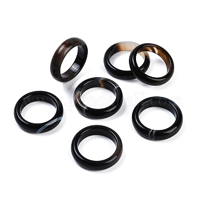 Кольца из окрашенного и нагретого натурального полосатого агата/полосатого агата для женщин RJEW-Z075-02Y-1